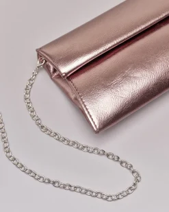 Pochette color peltro a busta in ecopelle effetto laminato