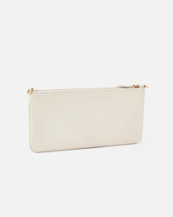 Pochette flat color avorio dalla linea allungata in pelle mano con placchetta Love Birds oro