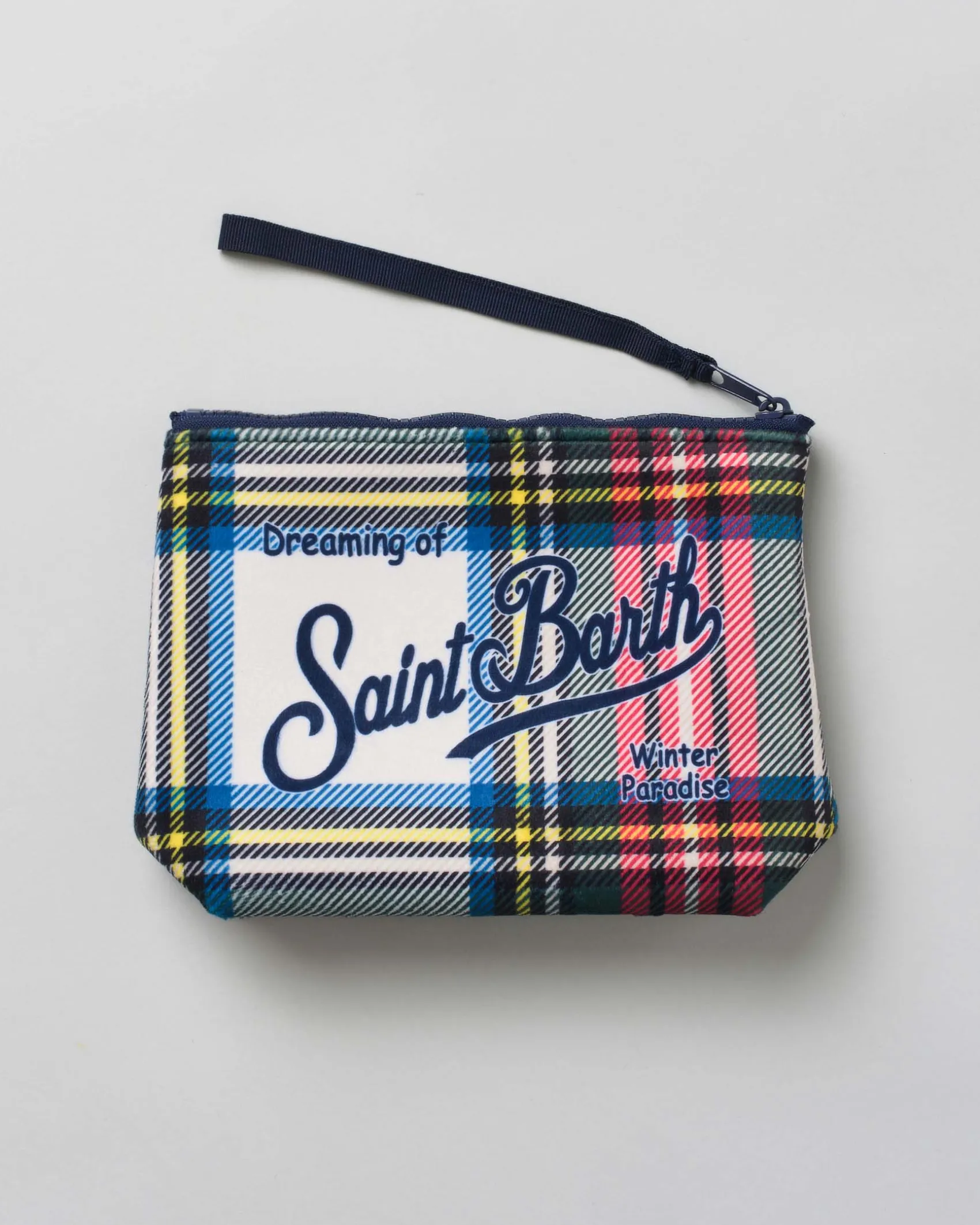 Pochette MC2 Saint Barth bianca a stampa tartan con scritta logo bianca stampata fronte e retro