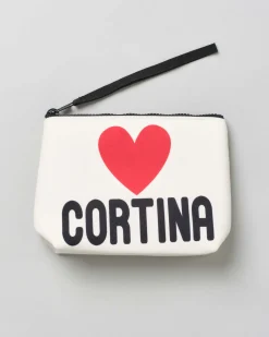 Pochette MC2 Saint Barth bianca effetto scuba con scritta Cortina e cuore stampati