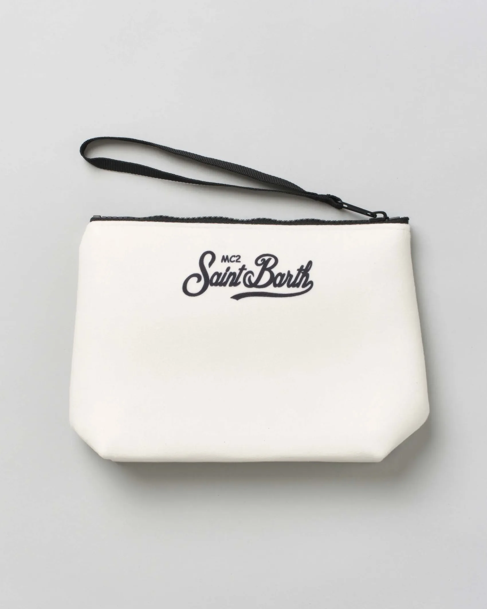 Pochette MC2 Saint Barth bianca effetto scuba con scritta St. Barth e cuore stampati