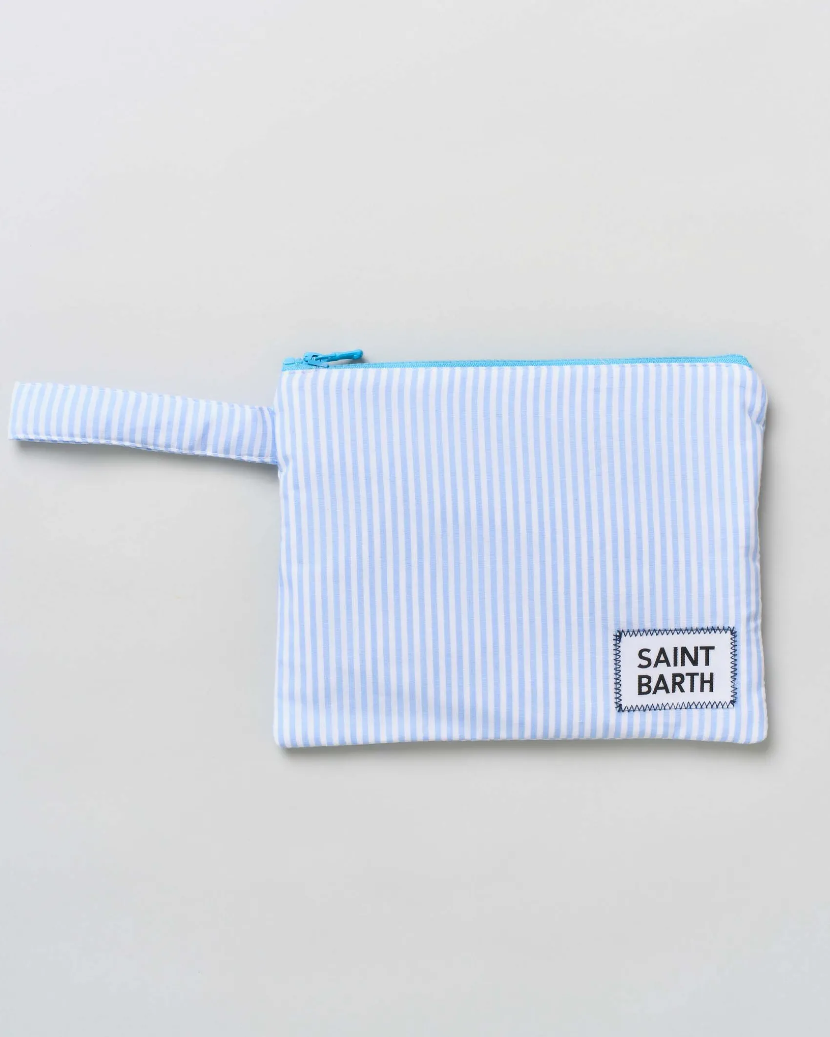 Pochette MC2 Saint Barth in cotone a righine bianche e azzurre