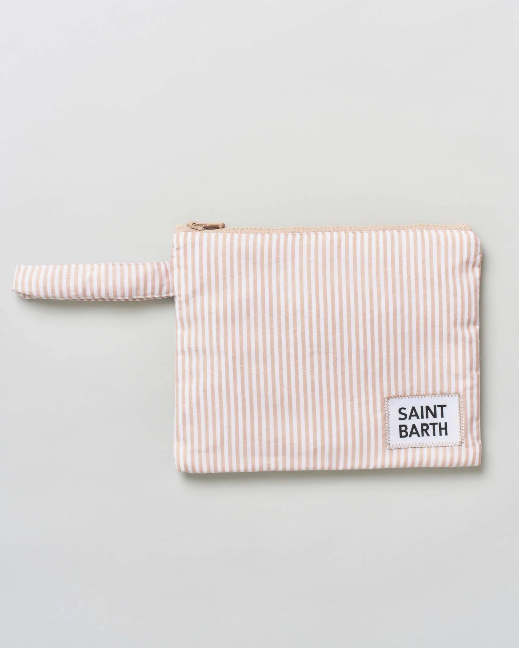 Pochette MC2 Saint Barth in cotone a righine bianche e beige