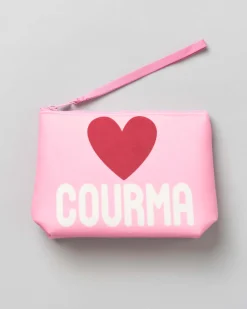 Pochette MC2 Saint Barth rosa effetto scuba con scritta Cortina e cuore stampati