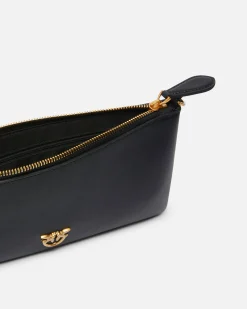 Pochette nera flat dalla linea allungata in pelle mano con placchetta Love Birds oro