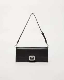 Pochette nera Marella in similpelle liscia con fibbia logo dorata e doppia tracolla rimovibile