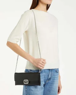 Pochette nera Marella in similpelle liscia con fibbia logo dorata e doppia tracolla rimovibile