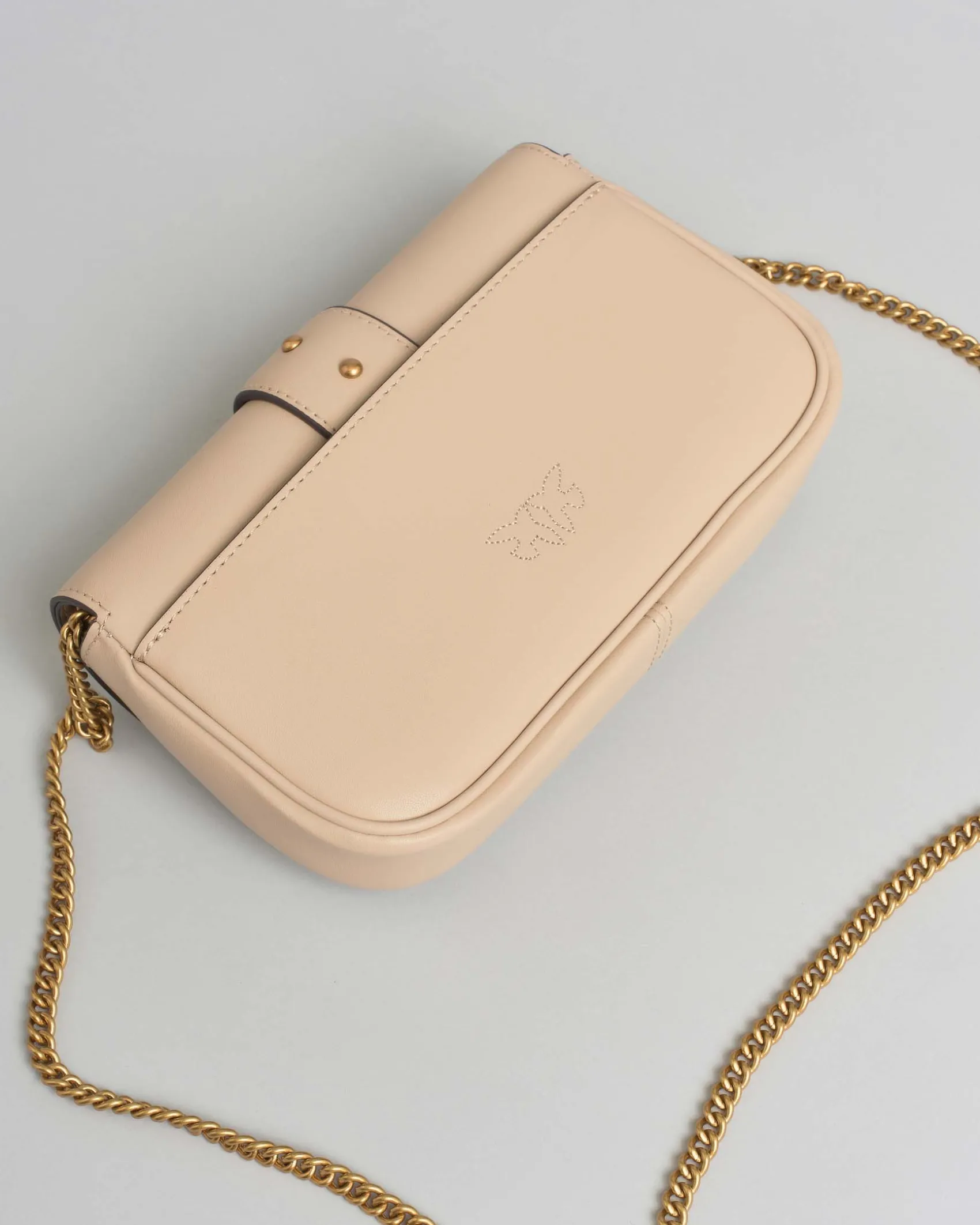 Pocket One Love Bag in pelle beige con patta di chiusura e fibbia dorata Love Birds