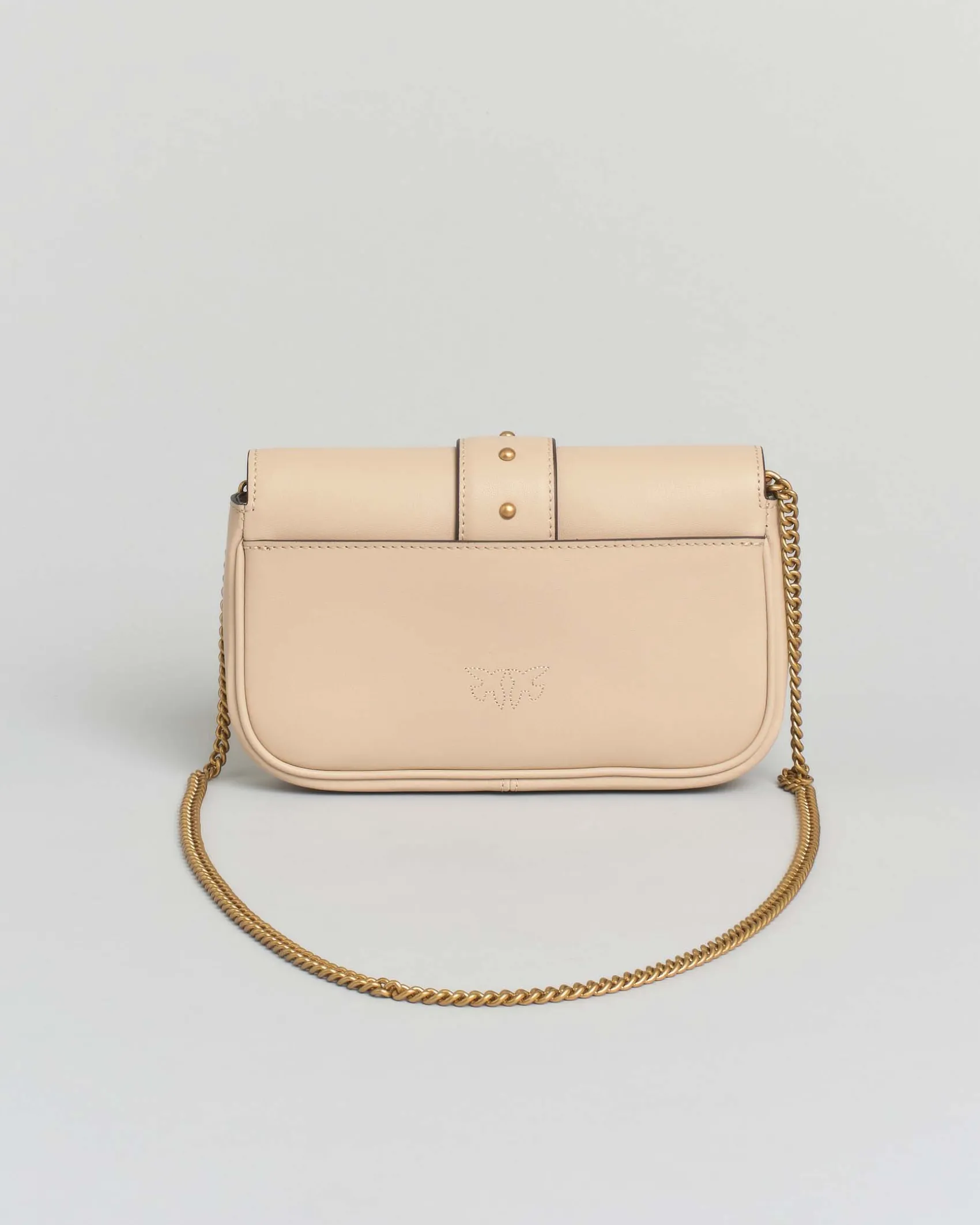 Pocket One Love Bag in pelle beige con patta di chiusura e fibbia dorata Love Birds
