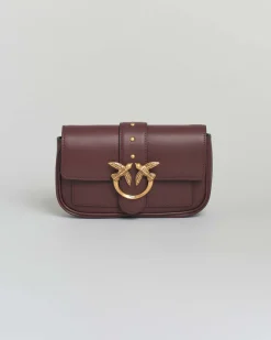 Pocket One Love Bag in pelle color vino con patta di chiusura e fibbia dorata Love Birds