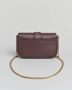 Pocket One Love Bag in pelle color vino con patta di chiusura e fibbia dorata Love Birds