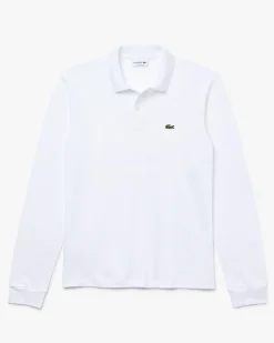 Polo bianca manica lunga classic fit L.13.12 in petit piqué