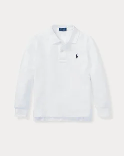 Polo bianca Ralph Lauren in piqué di cotone a maniche lunghe