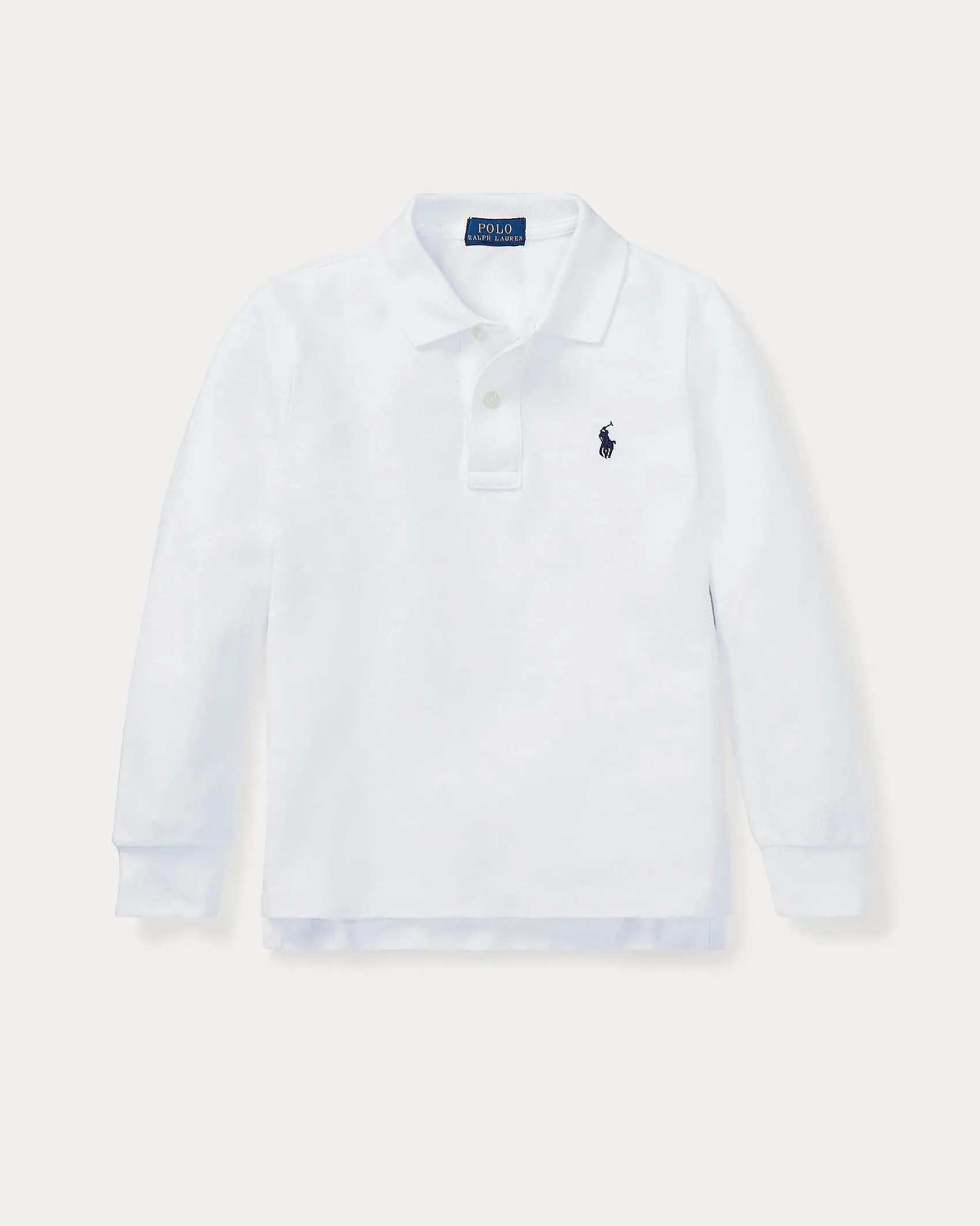 Polo bianca Ralph Lauren in piqué di cotone a maniche lunghe