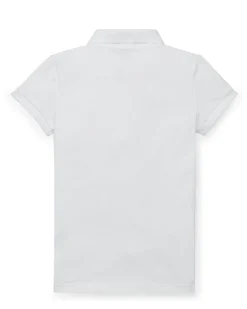 Polo bianca Ralph Lauren a maniche corte in cotone stretch con logo pony rosa