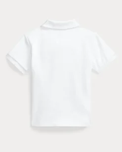 Polo bianca Ralph Lauren in cotone a maniche corte con logo pony blu