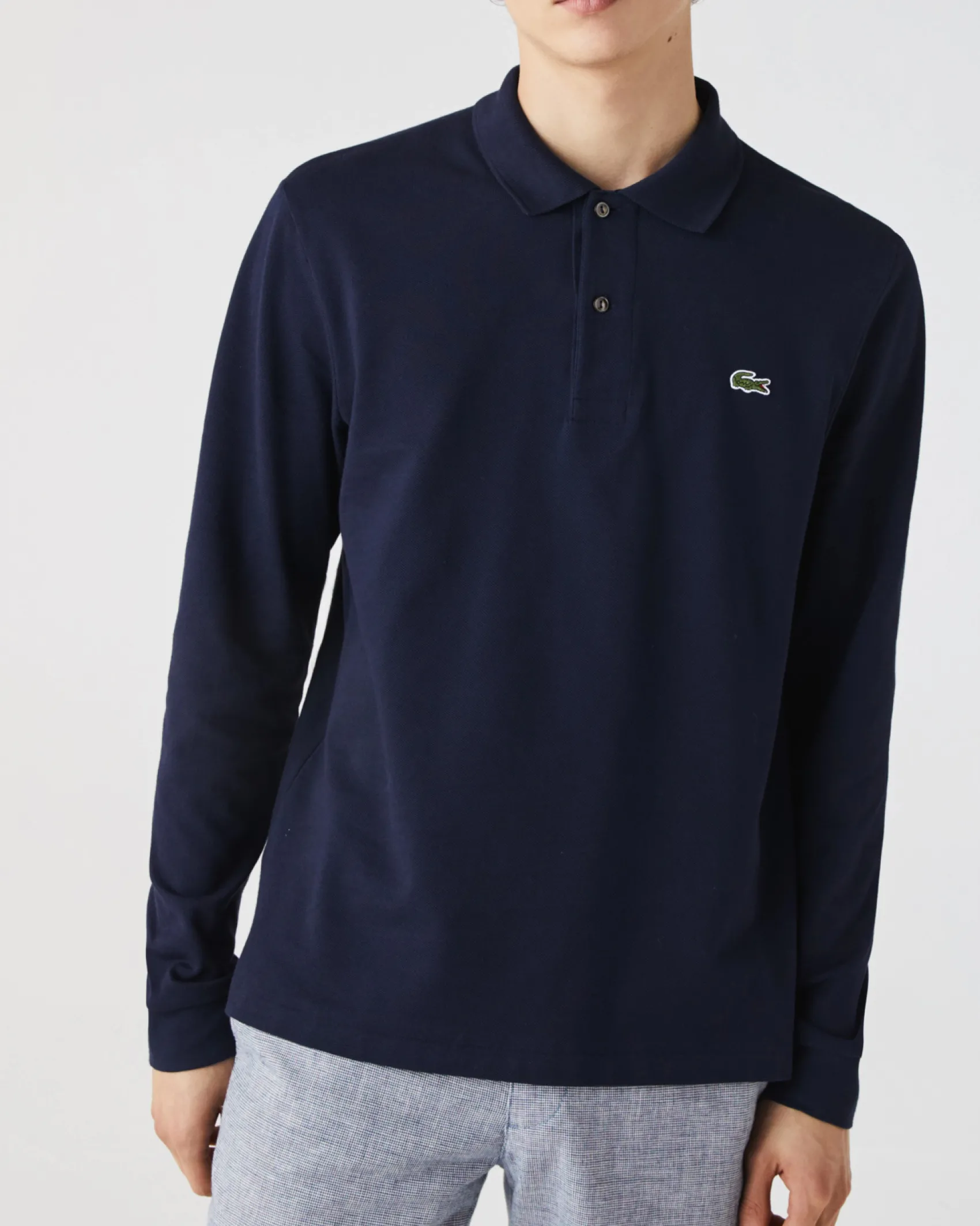 Polo blu manica lunga classic fit L.13.12 in petit piqué