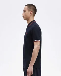 Polo blu mezza manica con bordino bianco e rosso