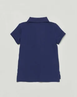 Polo blu Ralph Lauren a maniche corte in cotone stretch con logo pony rosa
