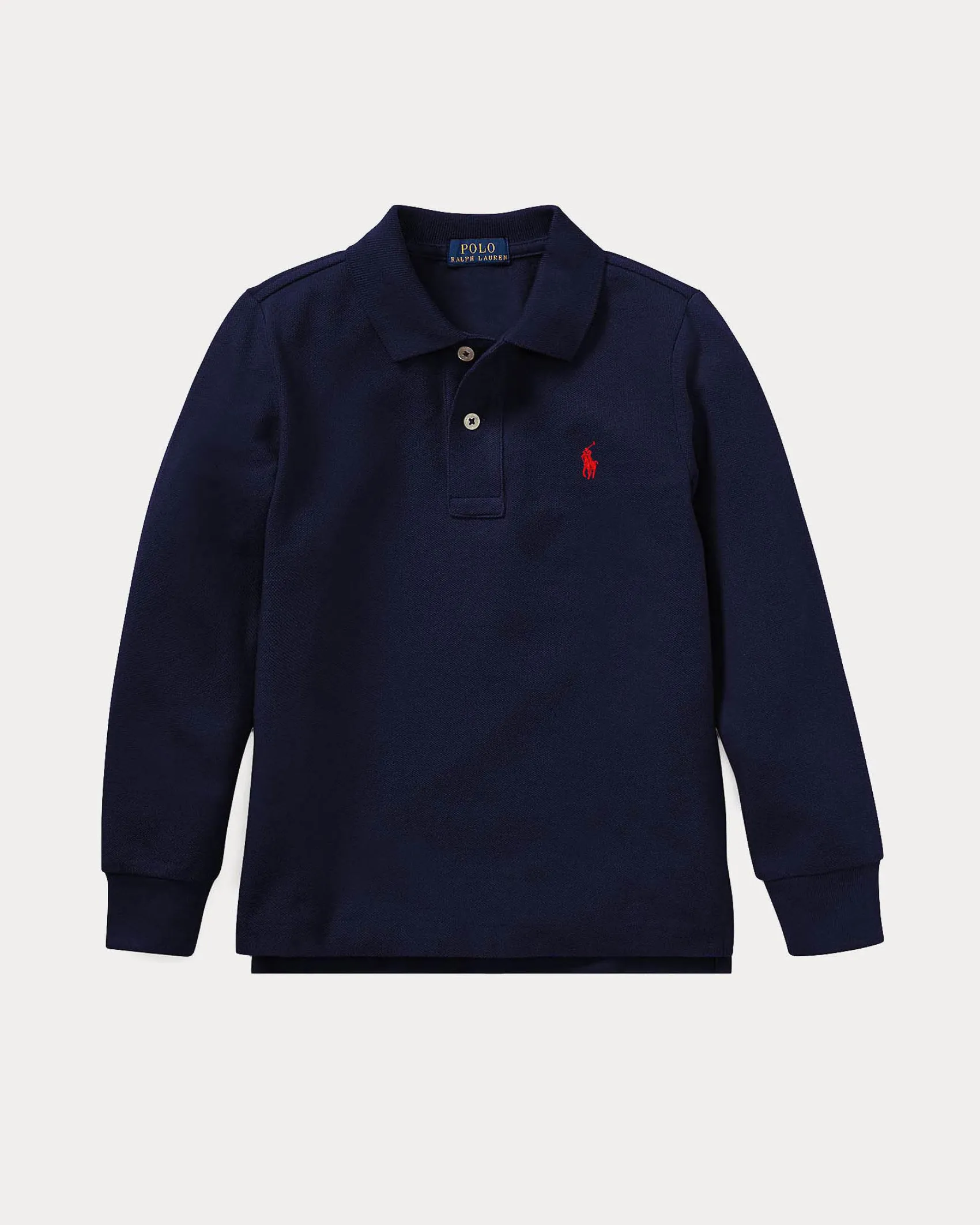 Polo blu Ralph Lauren in piqué di cotone a maniche lunghe