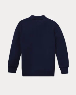 Polo blu Ralph Lauren in piqué di cotone a maniche lunghe