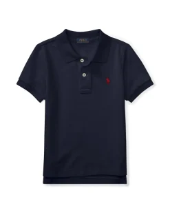 Polo blu Ralph Lauren in piquet tinta unita con logo pony piccolo