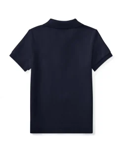 Polo blu Ralph Lauren in piquet tinta unita con logo pony piccolo
