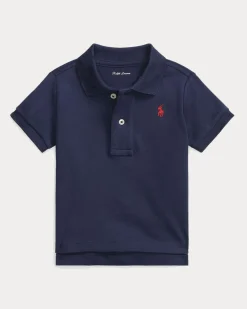 Polo blu Ralph Lauren in cotone a maniche corte con logo pony rosso