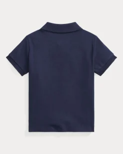 Polo blu Ralph Lauren in cotone a maniche corte con logo pony rosso