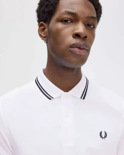 Polo Fred Perry bianca mezza manica con bordino nero