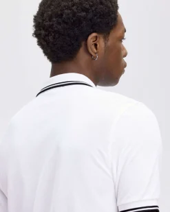 Polo Fred Perry bianca mezza manica con bordino nero
