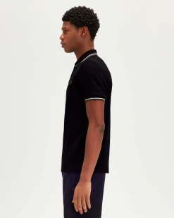 Polo Fred Perry nera mezza manica con bordino militare