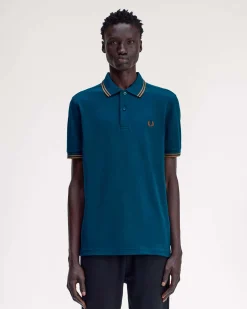 Polo Fred Perry ottanio mezza manica con bordino caramello