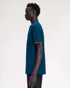 Polo Fred Perry ottanio mezza manica con bordino caramello