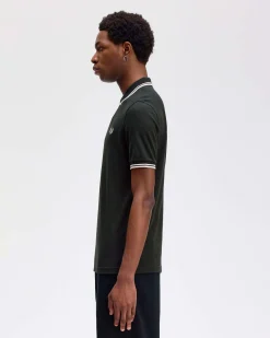 Polo Fred Perry verde scuro mezza manica con bordino bianco