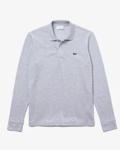 Polo grigio melange manica lunga classic fit L.13.13 in petit piqué chiné