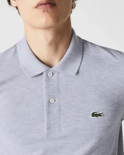 Polo grigio melange manica lunga classic fit L.13.13 in petit piqué chiné