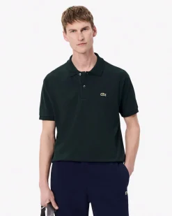 Polo Lacoste verde scuro classic fit L.12.12 in petit piqué