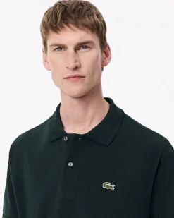 Polo Lacoste verde scuro classic fit L.12.12 in petit piqué