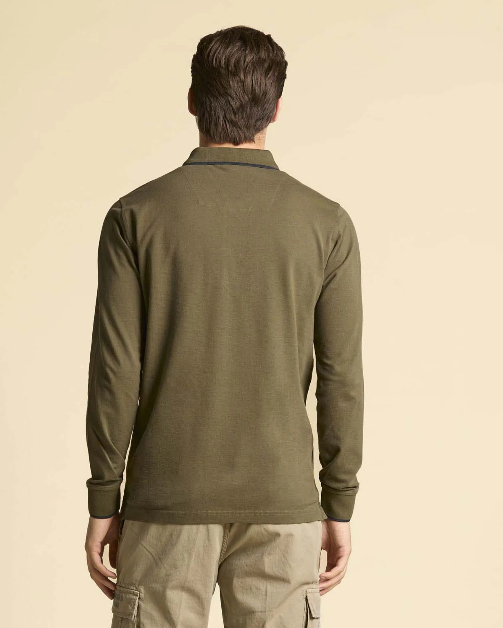 Polo manica lunga Aeronautica Militare verde militare in micro piquè di puro cotone con bordino blu
