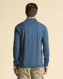 Polo manica lunga Aeronautica Militare ottanio in micro piquè di puro cotone con bordino blu