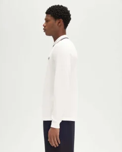 Polo manica lunga Fred Perry bianca con bordino blu e rosso