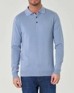 Polo manica lunga Paul Baker azzurra in maglia di viscosa