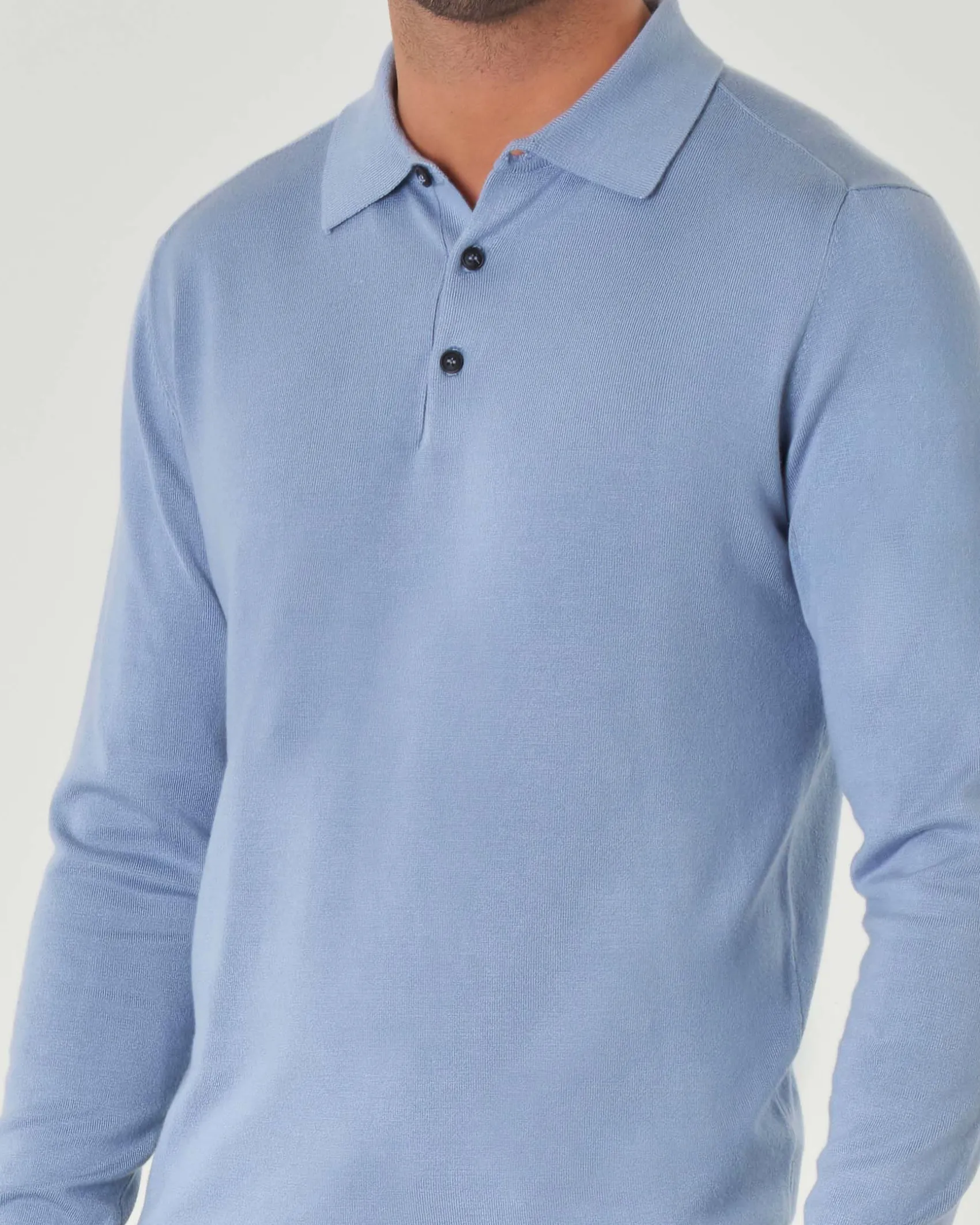 Polo manica lunga Paul Baker azzurra in maglia di viscosa