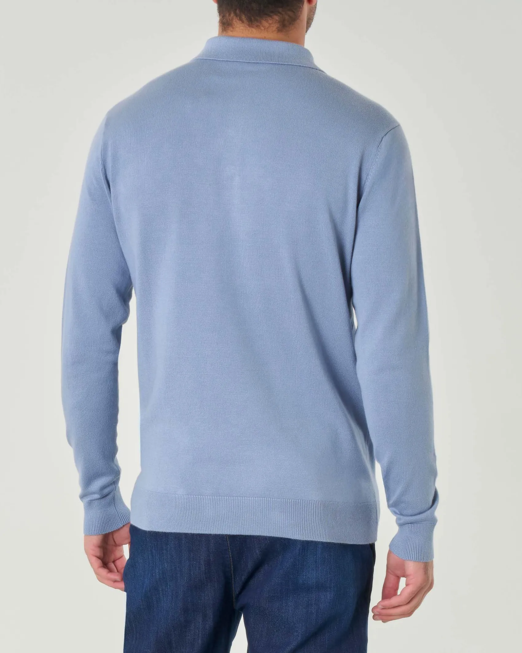 Polo manica lunga Paul Baker azzurra in maglia di viscosa