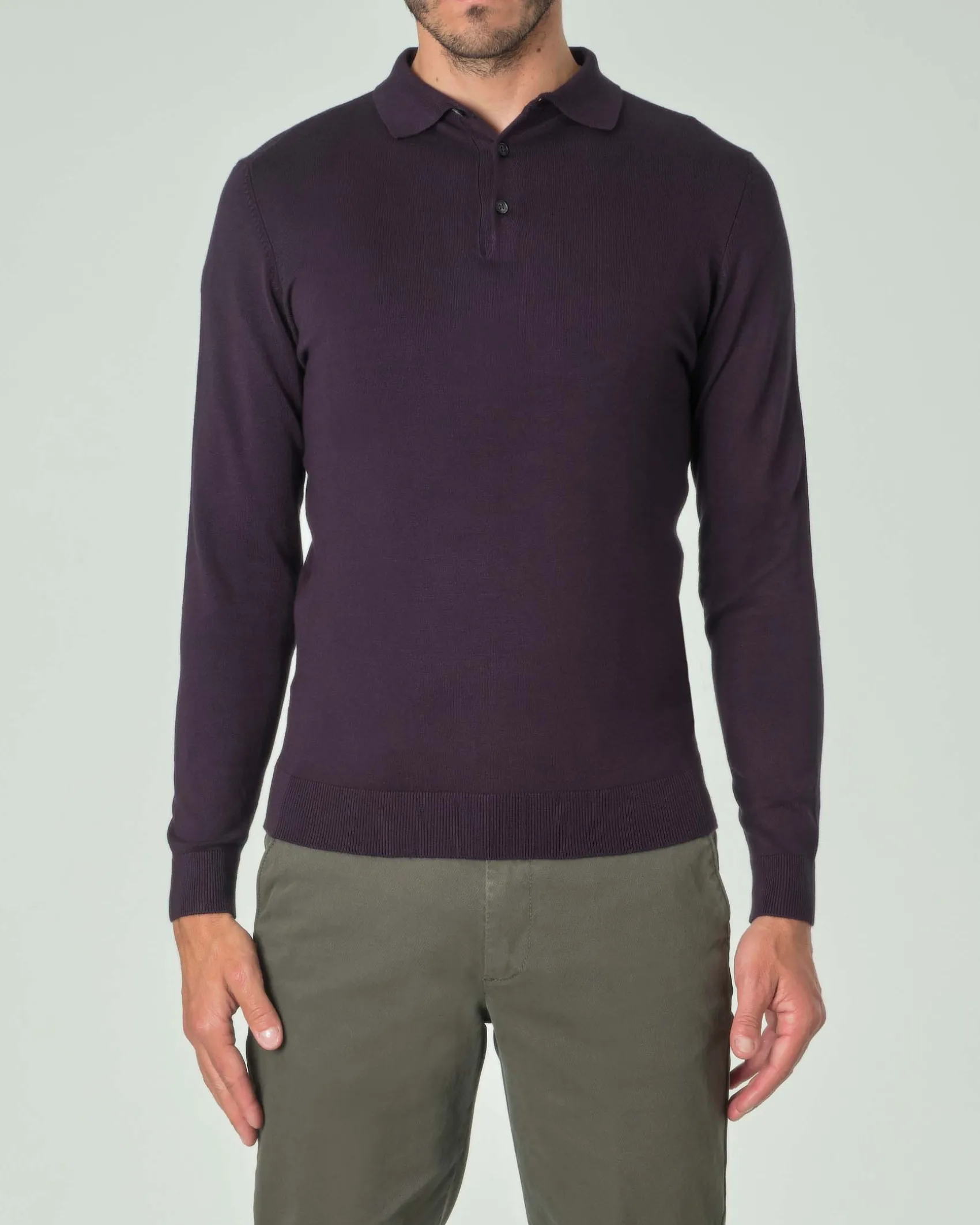Polo manica lunga Paul Baker blu in maglia di viscosa