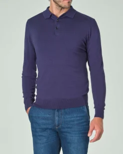 Polo manica lunga Paul Baker blu indaco in maglia di viscosa