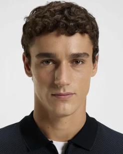 Polo manica lunga Peduzzi Boss nera in cotone mercerizzato con apertura a mezza zip