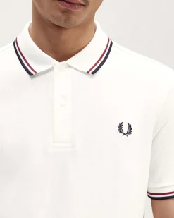 Polo mezza manica bianca con bordino rosso e blu
