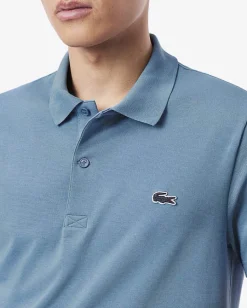 Polo mezza manica blu denim in cotone organico stretch punto wafer